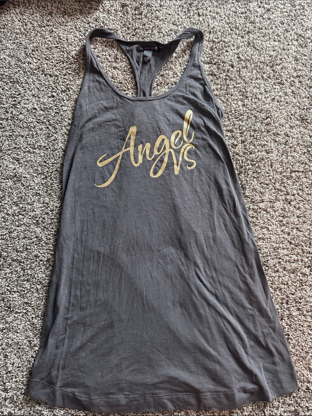 Victoria's Secret Black Racerback Tank dress with Gold 'Angel' Script,